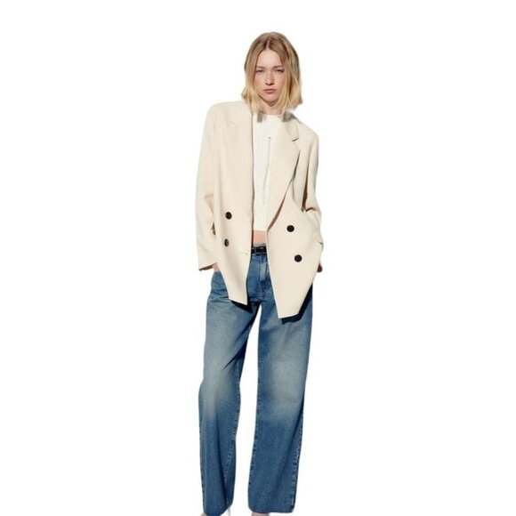 ZARA Jackets & Blazers - ZARA DOUBLE-BREASTED BLAZER ECRU SIze m | 2420/761